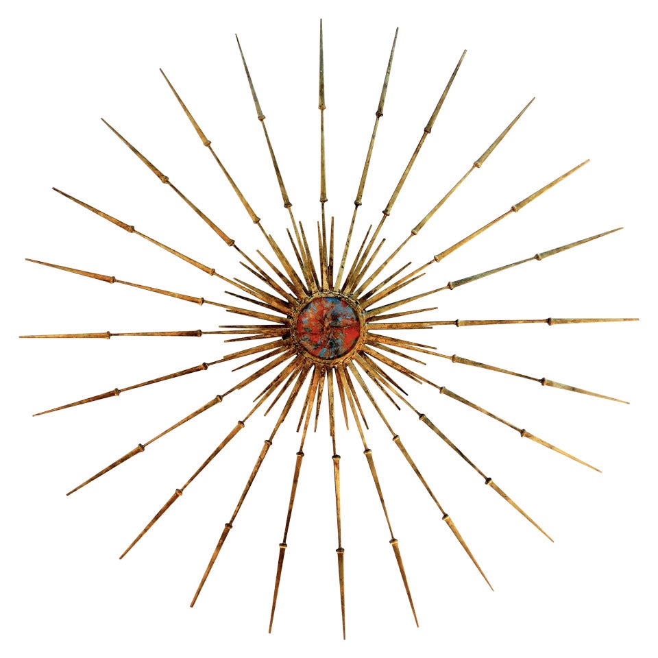 "Helios" A glittering hand gilded radiant wall sculpture by Del Williams.