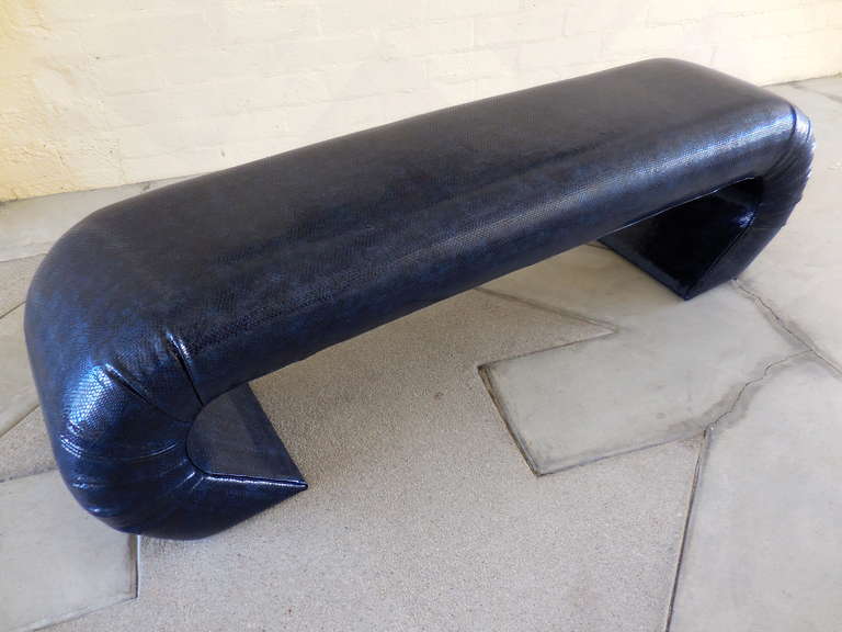 A snake skin embossed leather bench in the style of Karl Springer, circa 1970s 2
