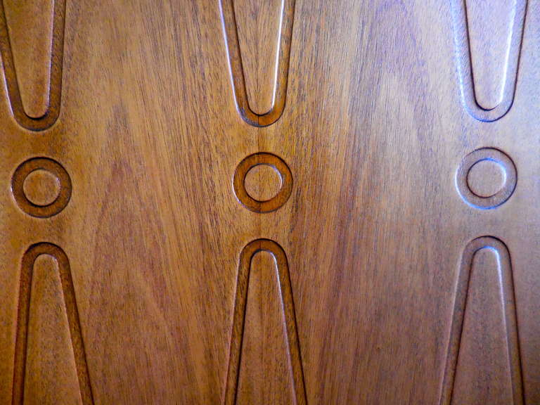 Mahogany A graphically patterned Swedish mahogany cabinet on legs.  C. 1960's