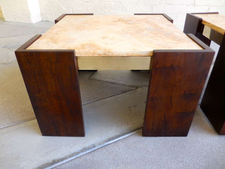 Mid-20th Century A terrific pair of 1960s Brazilian mahogany and brass side tables For Sale