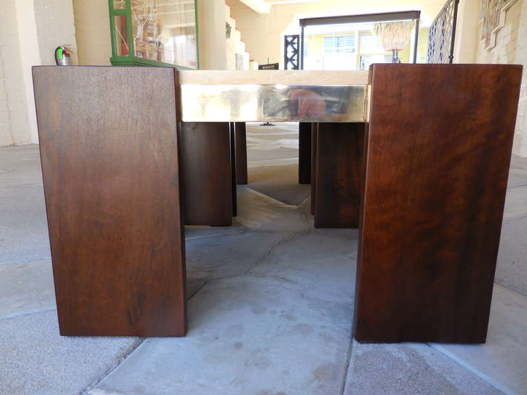 Brass A terrific pair of 1960s Brazilian mahogany and brass side tables For Sale