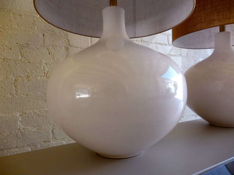 20th Century Pair of Monumental White Glazed Pottery Table Lamps, circa 1980s