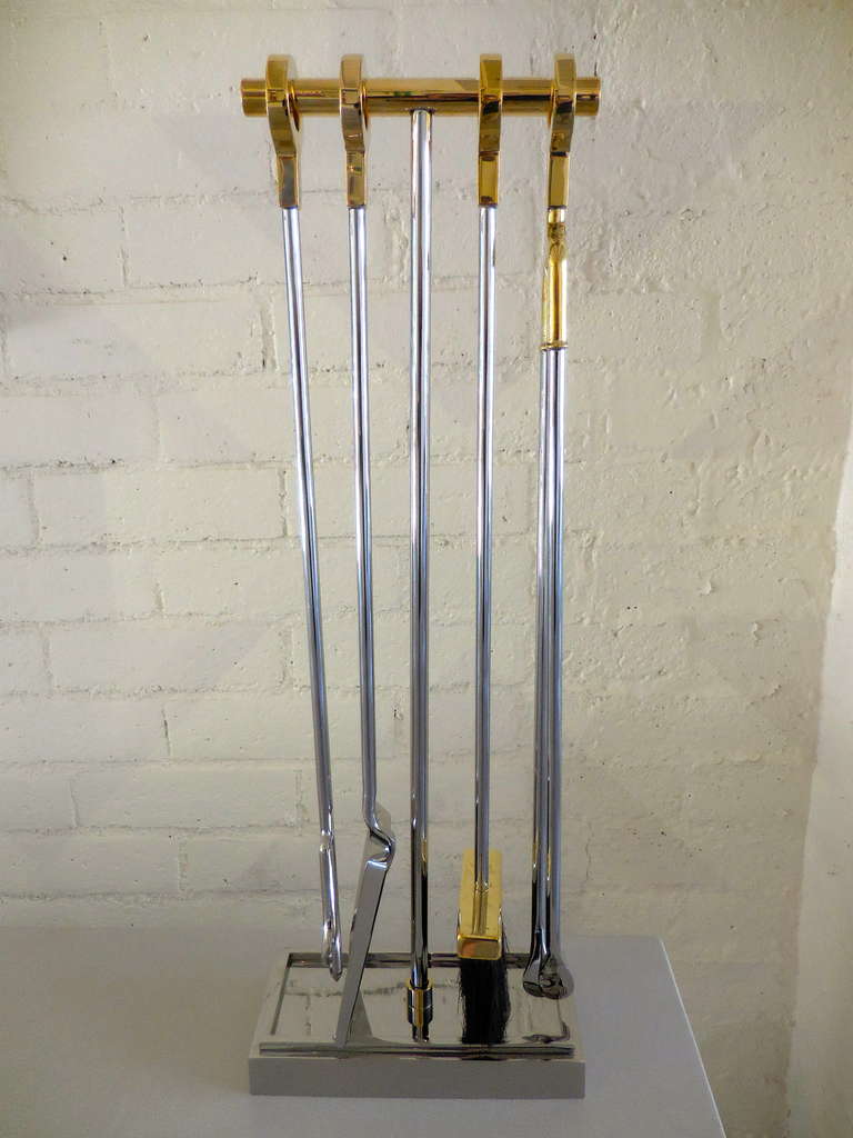 Mid-Century Modern A rare set of polished fire tools by Karl Springer c.1970's