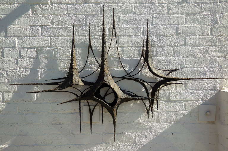 A very large scale hand fabricated patinated bronze 1950s wall sculpture 2