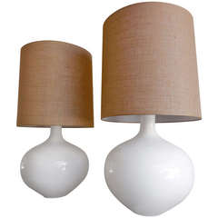 Pair of Monumental White Glazed Pottery Table Lamps, circa 1980s