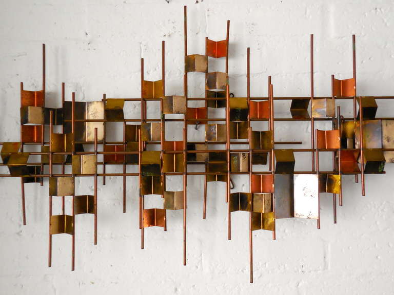 Mid-Century Modern A vintage modernist mixed metal wall sculpture by William Bowie C. 1960's