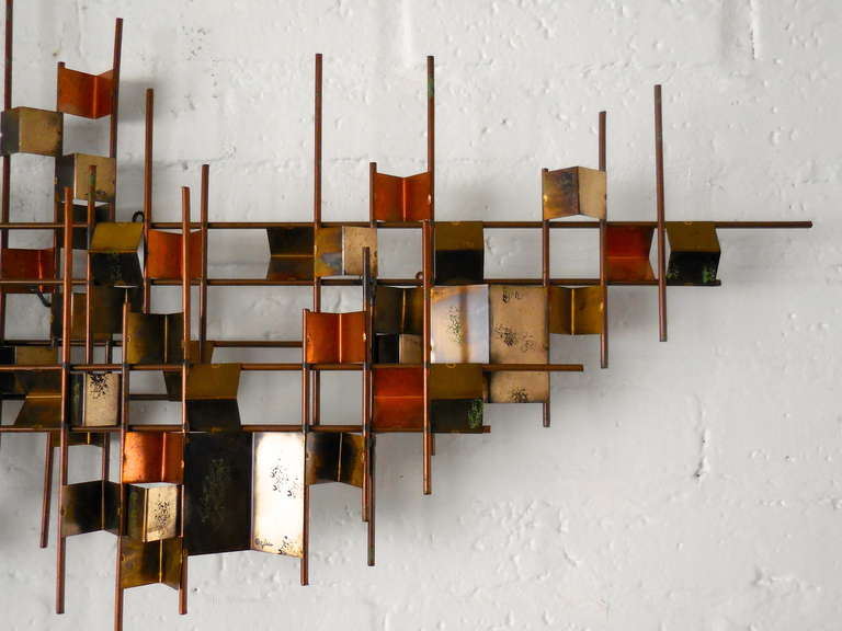 American A vintage modernist mixed metal wall sculpture by William Bowie C. 1960's