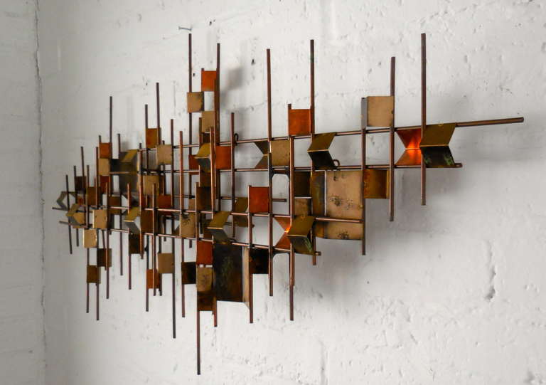 A vintage modernist mixed metal wall sculpture by William Bowie C. 1960's 1