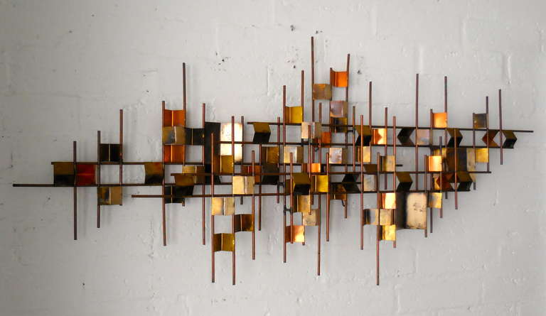 A vintage modernist mixed metal wall sculpture by William Bowie C. 1960's 2