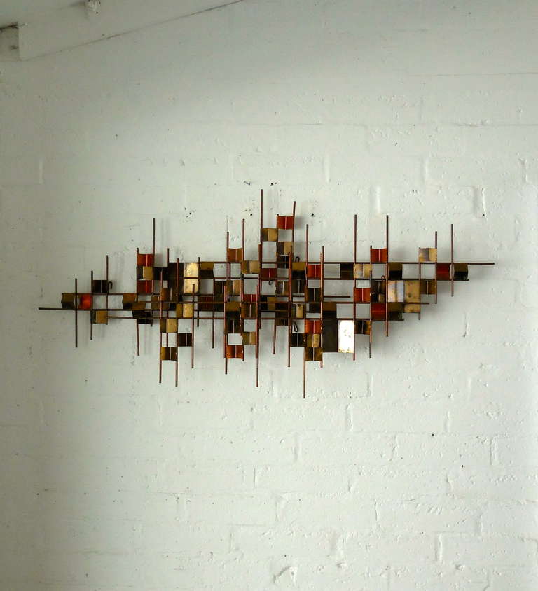 A vintage modernist mixed metal wall sculpture by William Bowie C. 1960's 3