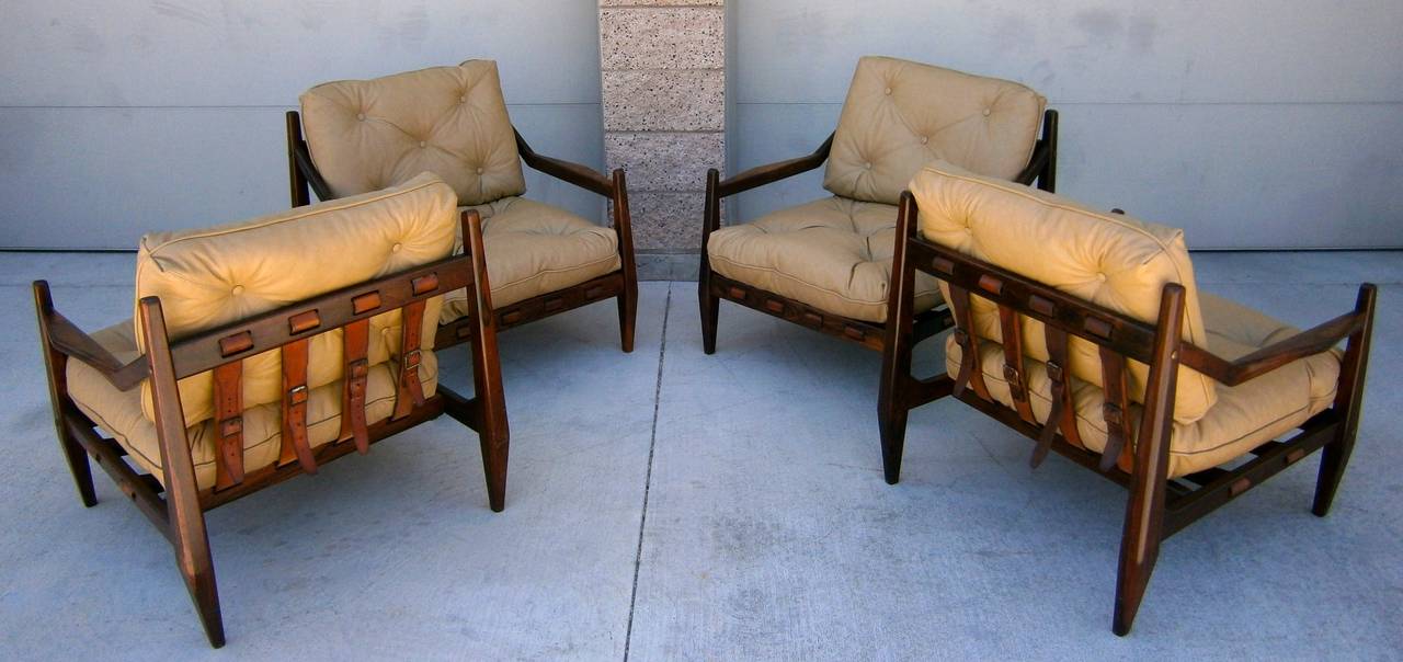 Mid-Century Modern Incredible Set of Four Jacaranda Armchairs Designed by Jean Gillon, circa 1960s For Sale