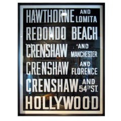 Hollywood / Crenshaw, A Vintage L.A. Streetcar Sign circa 1940's