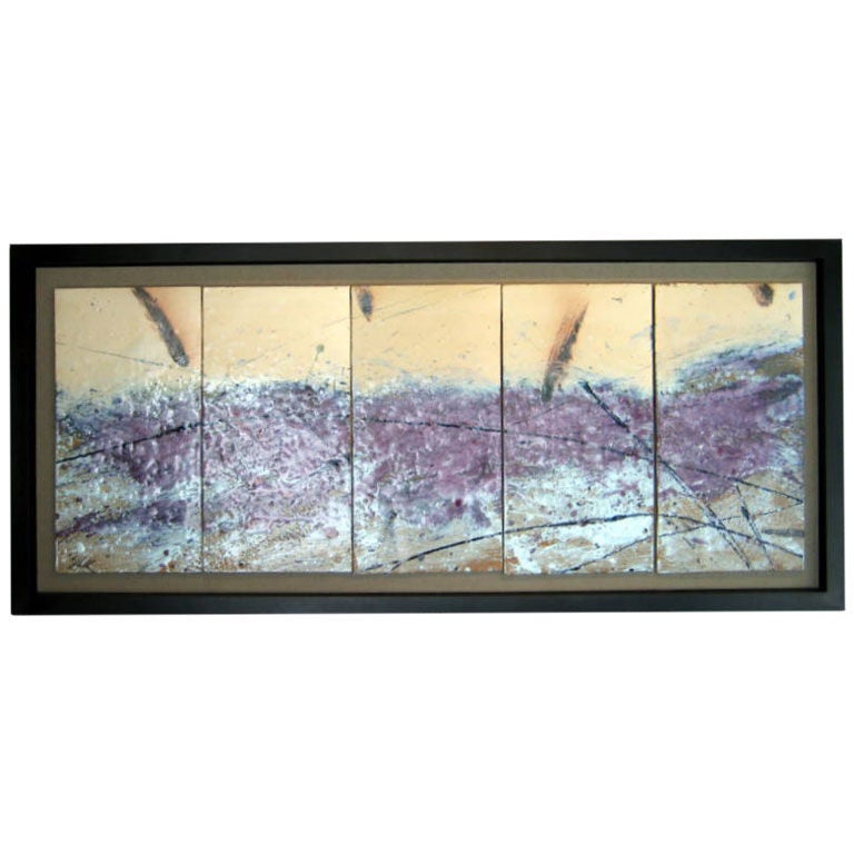A 5 1/2  foot long glazed ceramic 5 part panel by John Shedd For Sale