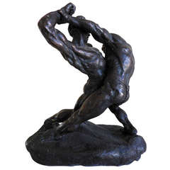 A large and impressive sculpture of wrestlers by Thomas Holland.  C. 1960's