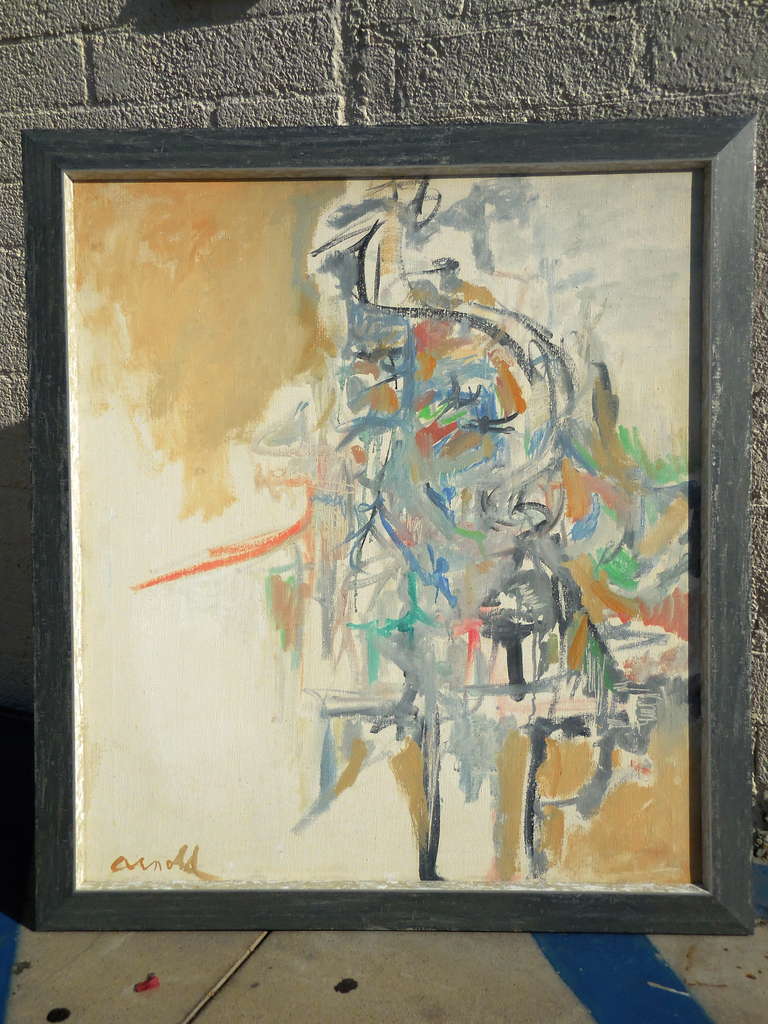 An oil on canvas Abstract Expressionist composition, signed Arnold in the lower left. This is a well balanced, decorative painting from the 1950s that has been newly cleaned and reframed.
