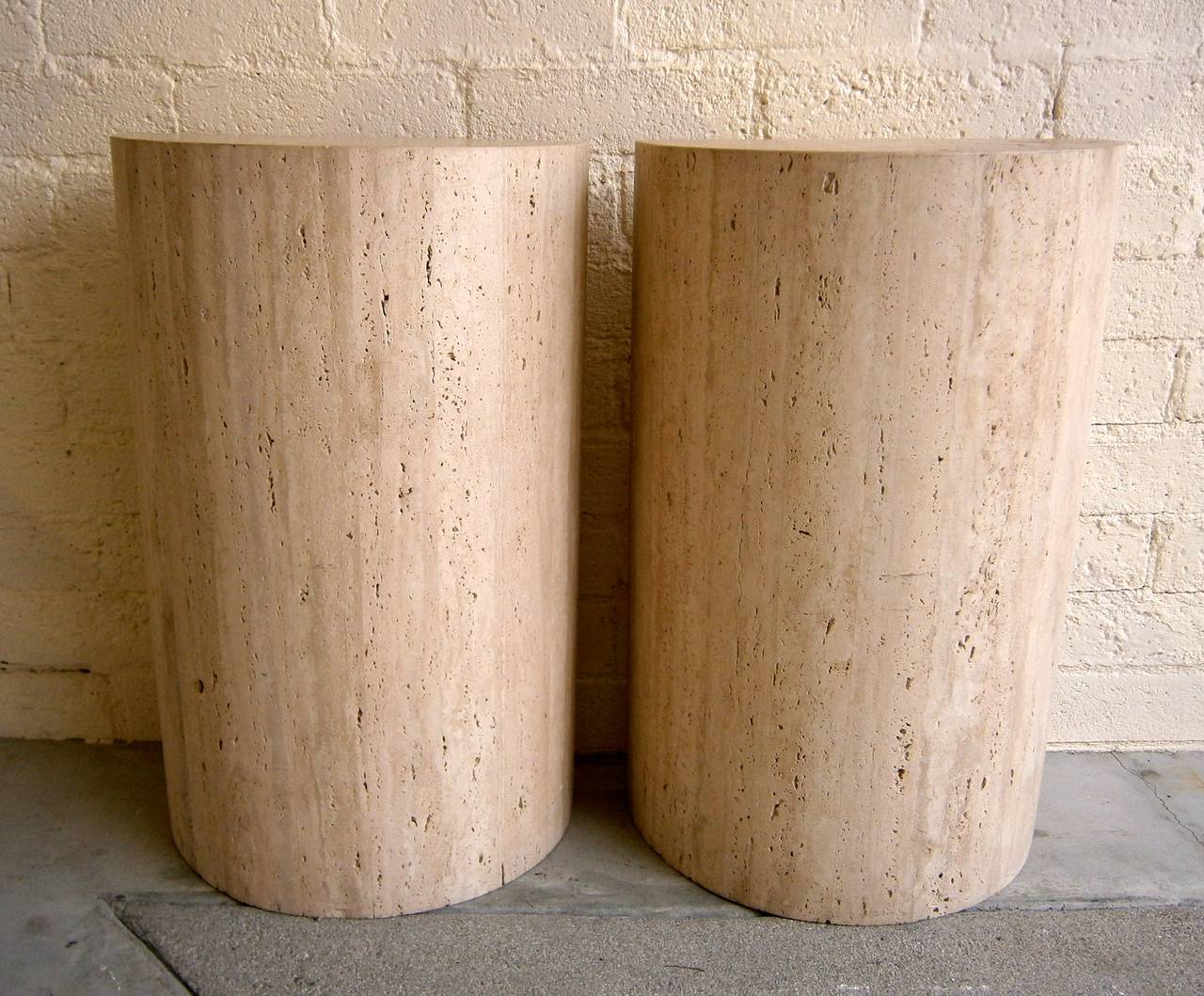 Mid-Century Modern Imposing Pair of Semi-Circular Travertine Table Bases  C. 1970s