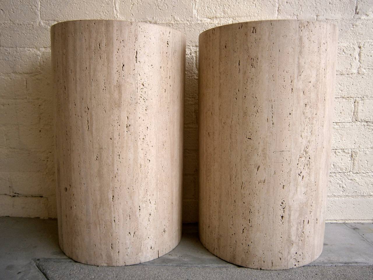 Imposing Pair of Semi-Circular Travertine Table Bases  C. 1970s In Excellent Condition In Palm Springs, CA
