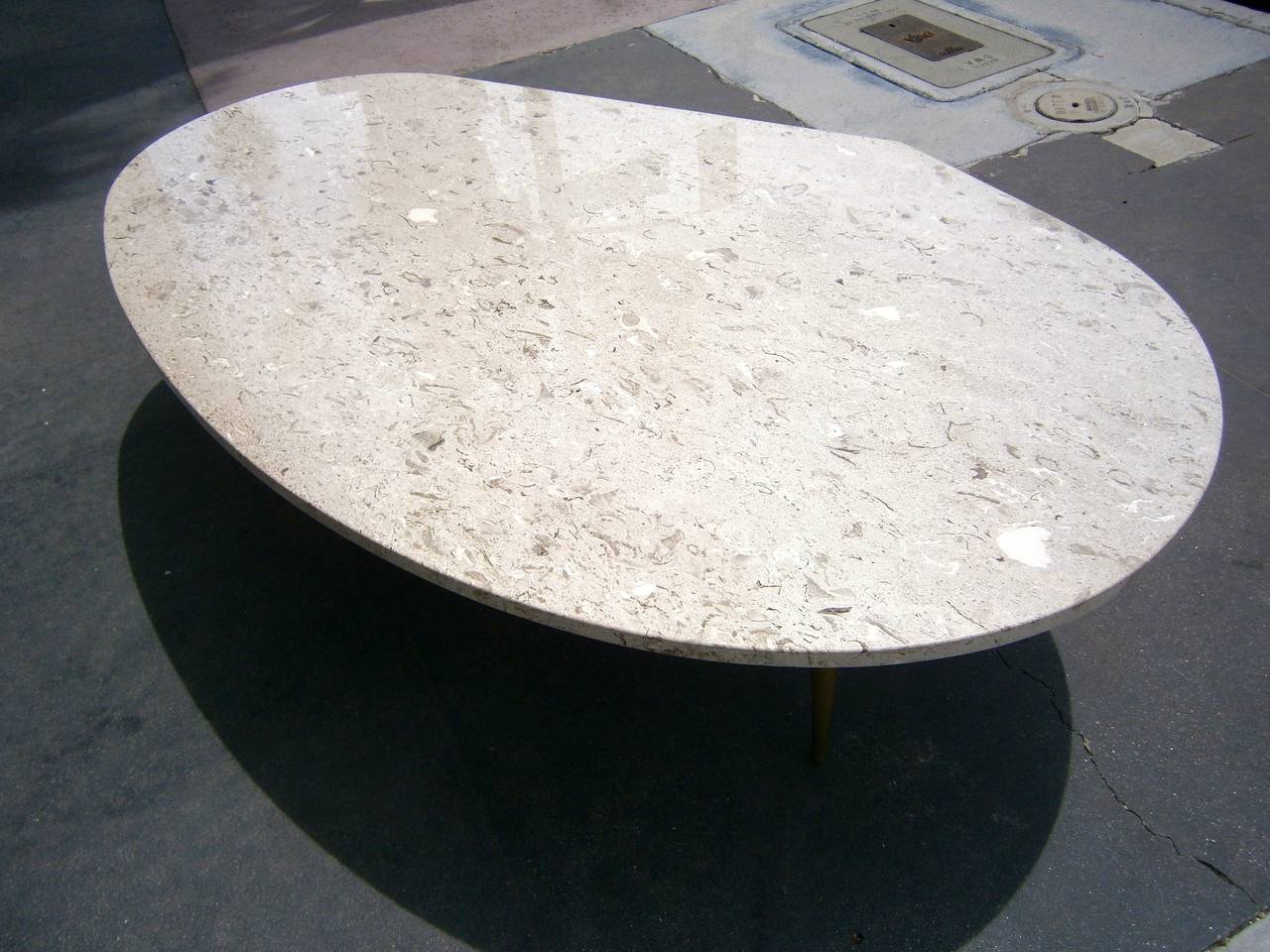 Mid-20th Century Kidney Shaped Marble Coffee Table With Brass-Plated Legs.  C. 1960
