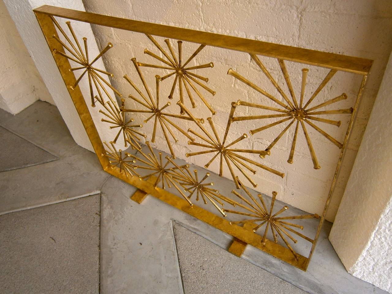 Contemporary Gilded Steel Studio-Made Starburst Fire Screen By American Artist Del Williams.