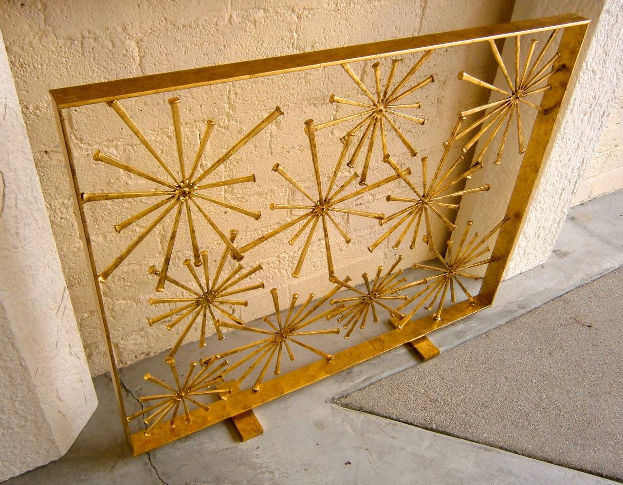 Gold Leaf Gilded Steel Studio-Made Starburst Fire Screen By American Artist Del Williams.