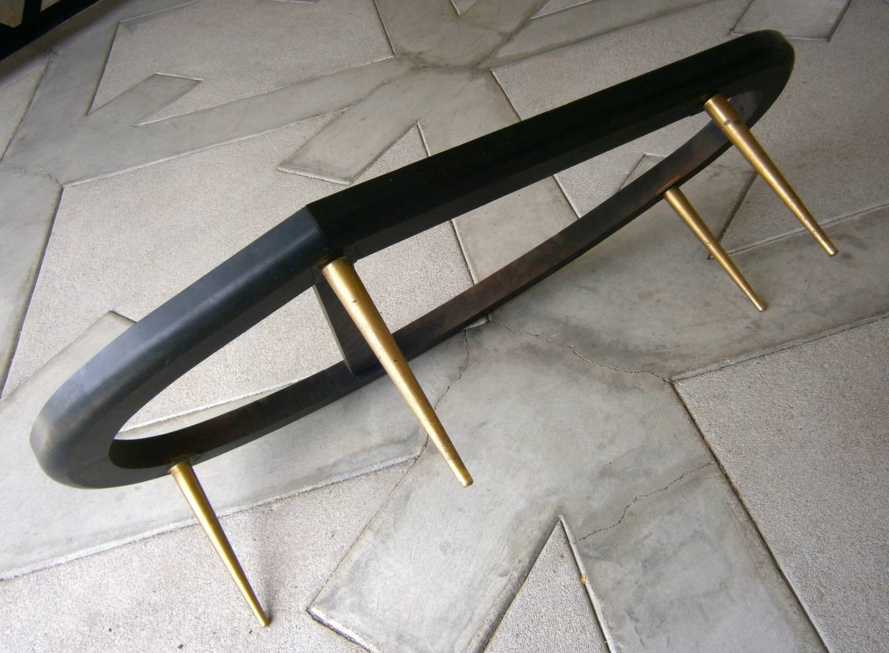 American Kidney Shaped Marble Coffee Table With Brass-Plated Legs.  C. 1960