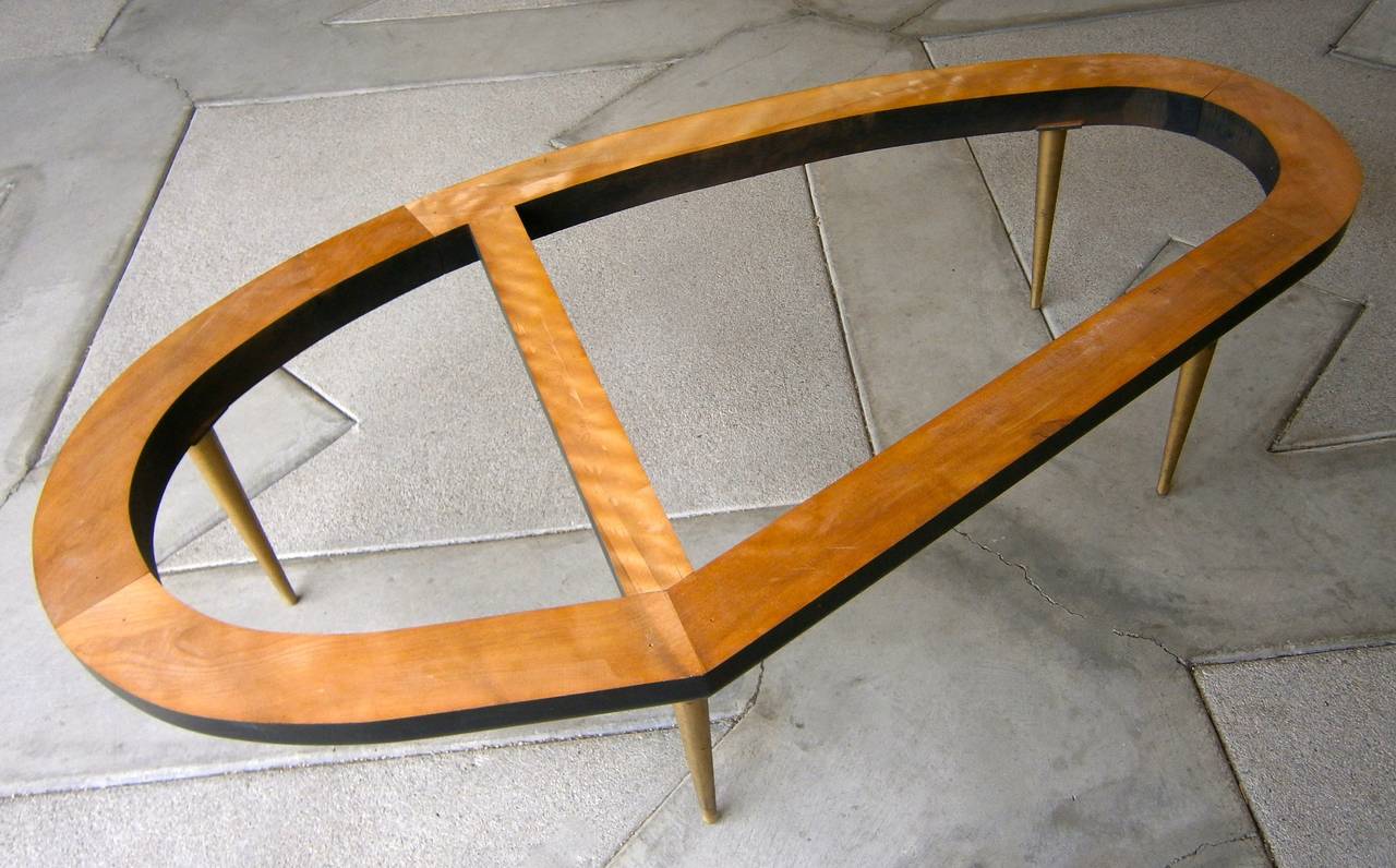 Mid-Century Modern Kidney Shaped Marble Coffee Table With Brass-Plated Legs.  C. 1960