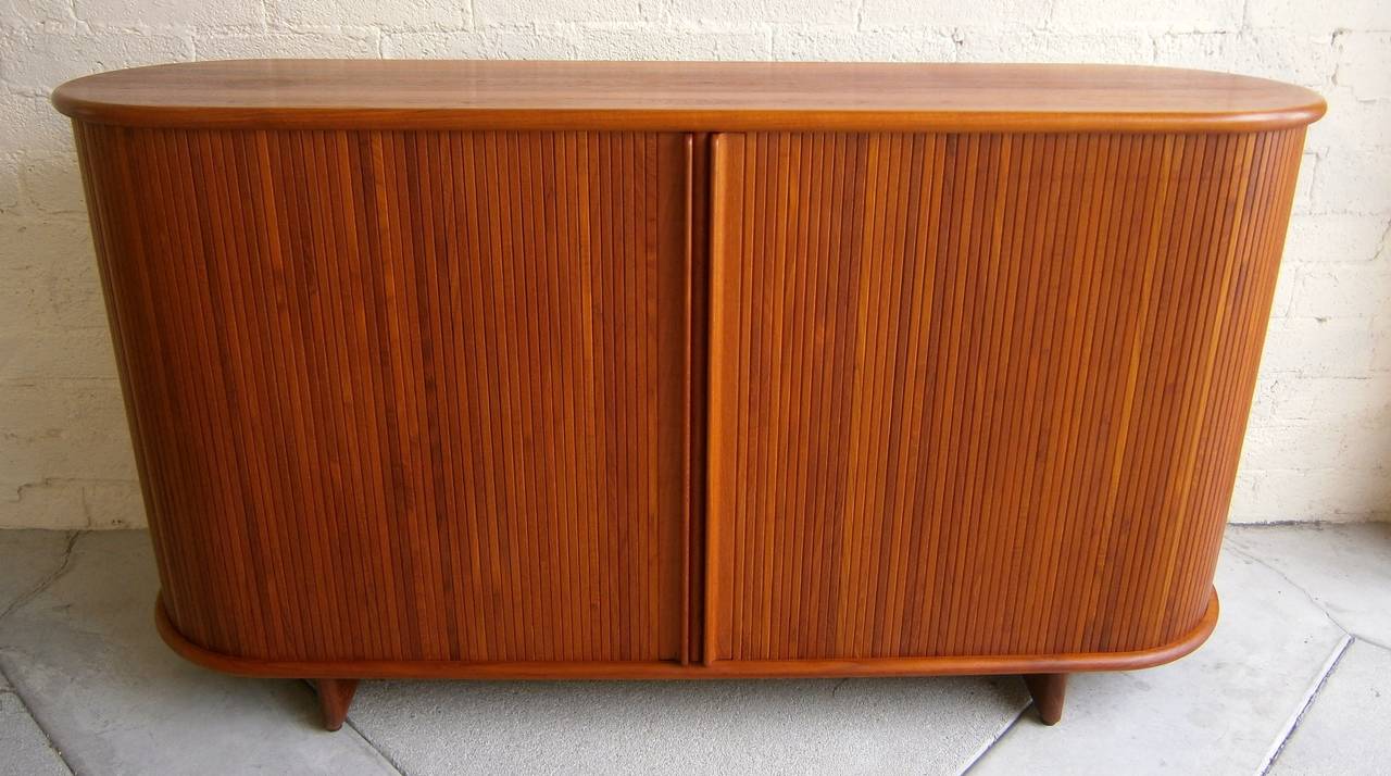 Danish Teak Wood  Oval Shaped Tambour Credenza / Cabinet  C. 1960s