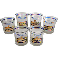 Set of Six "Name Your Poison" Rocks Glasses, Sold by Neiman Marcus, circa 1980