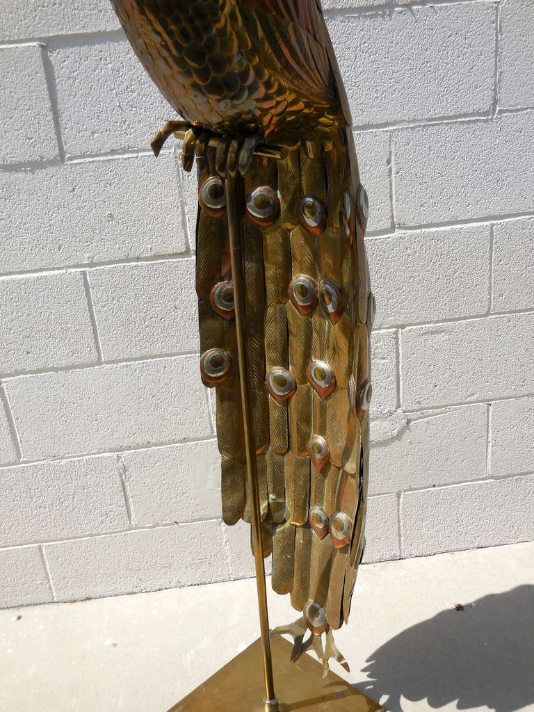 Mexican Amazing and Rare Mixed Metal Peacock on Stand