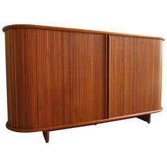 Danish Teak Wood  Oval Shaped Tambour Credenza / Cabinet  C. 1960s