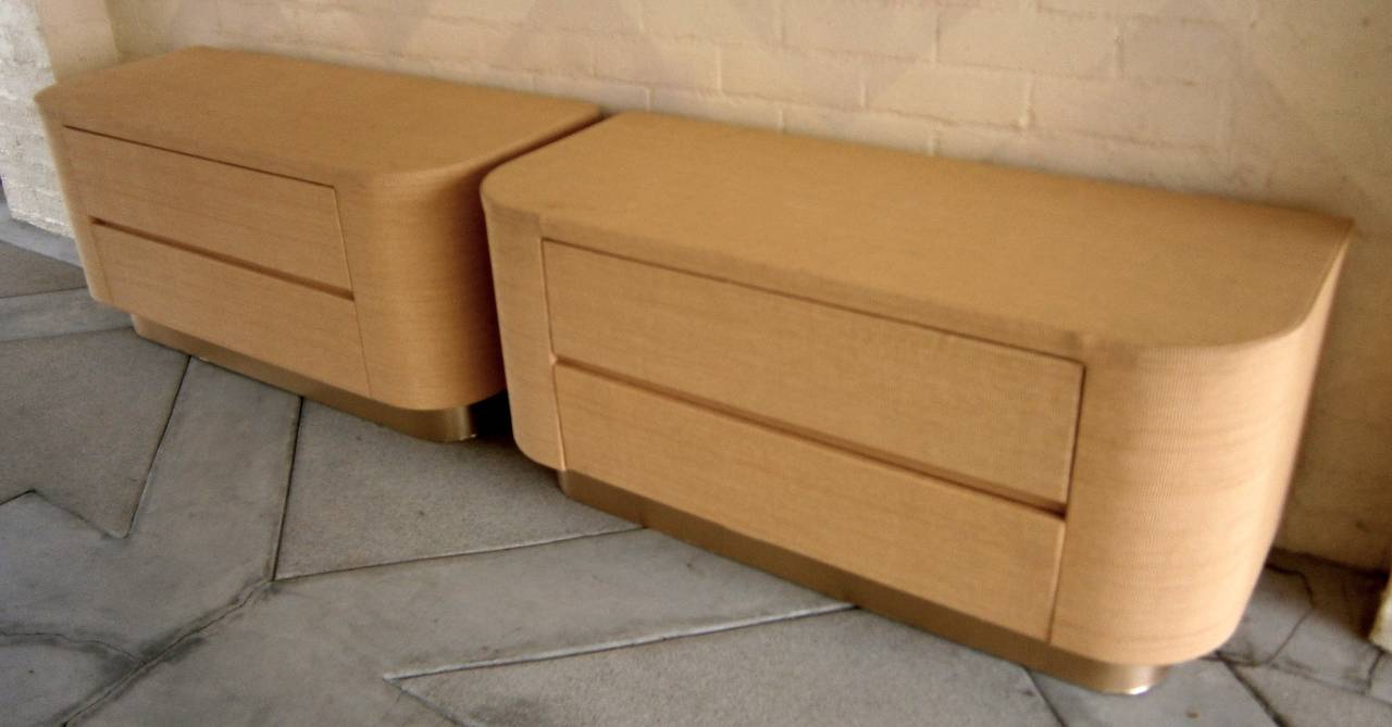 Brushed Pair of Upholstered Bedside Chests in the Style of Steve Chase  C.1980