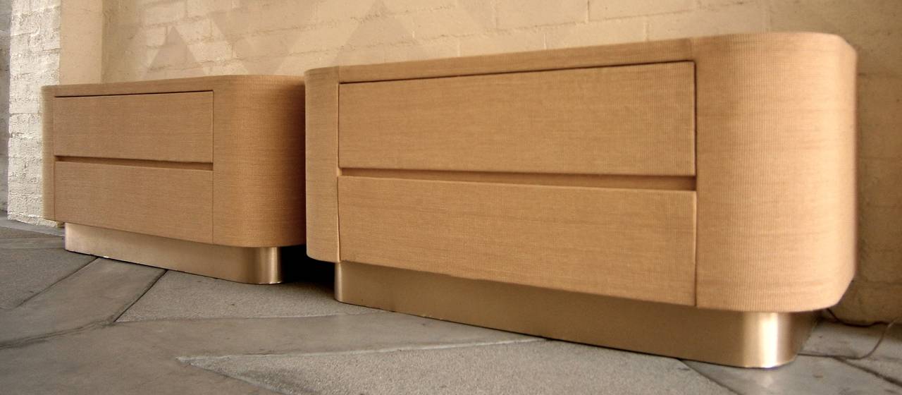 Mid-Century Modern Pair of Upholstered Bedside Chests in the Style of Steve Chase  C.1980