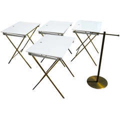 A Set Of 1970's Brass And Acrylic Charles Hollis Jones Tray Tables And Stand