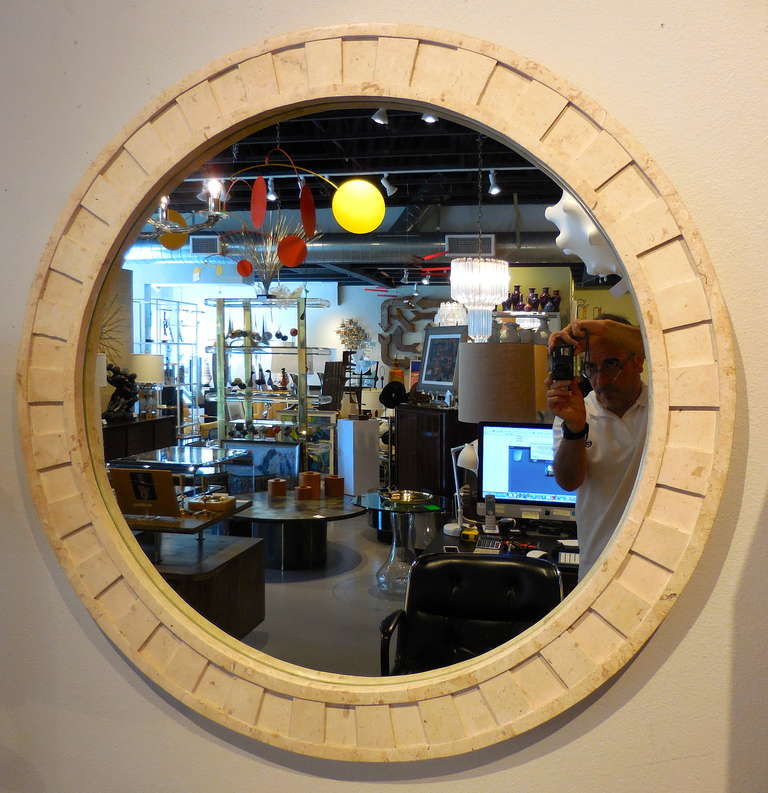 Striking Circular Marble-Framed Mirror, circa 1980s 2