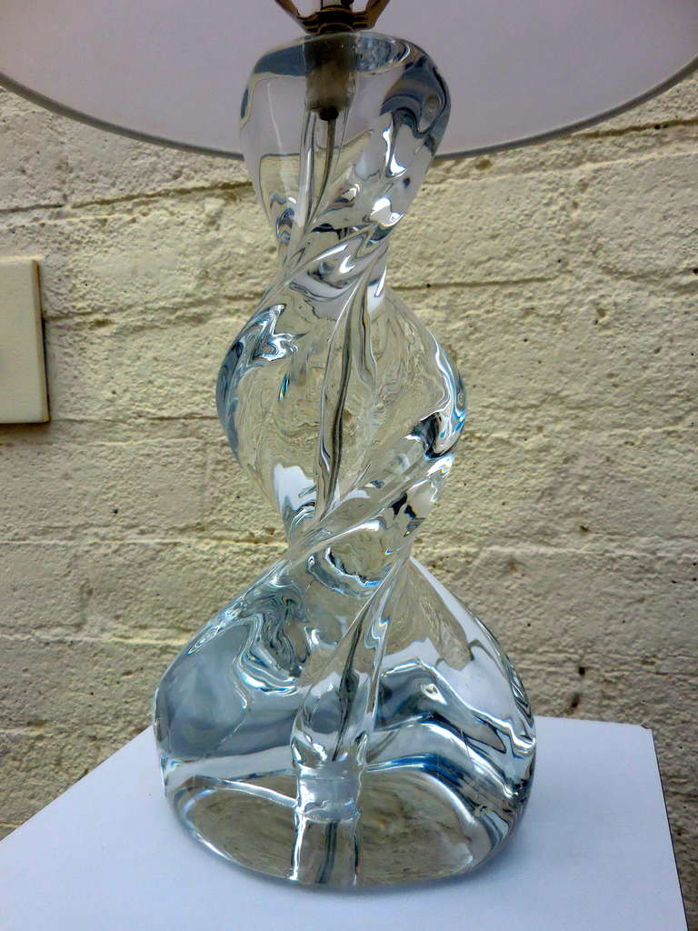 Silk Fine Quality French Swirled Crystal Lamp Made by Sevres.  C. 1950's.