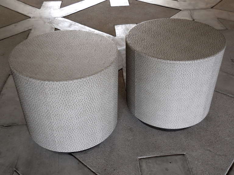 Pair of Drum Tables with Faux Ostrich Covering 2