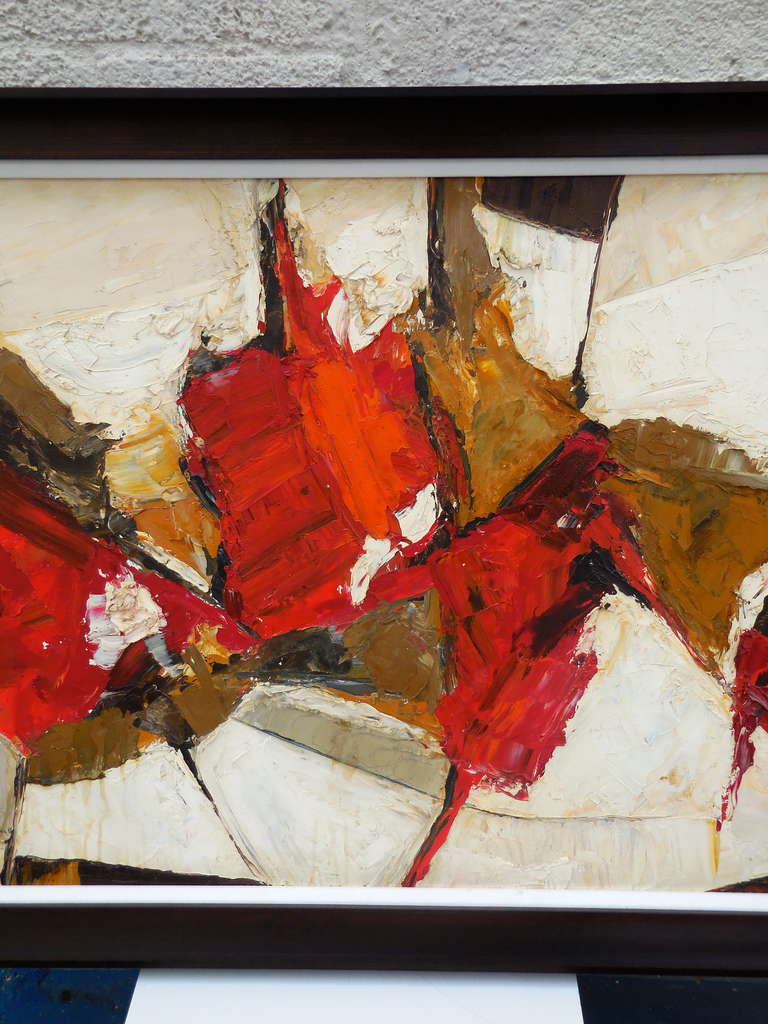 Mid-Century Modern Dynamic Abstract Expressionist Oil on Board