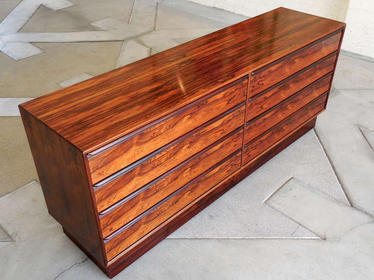 Gorgeous Book-matched Rosewood Chest Made by Westnofa of Norway C.1970's. In Excellent Condition In Palm Springs, CA