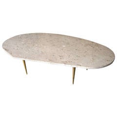 Kidney Shaped Marble Coffee Table With Brass-Plated Legs.  C. 1960