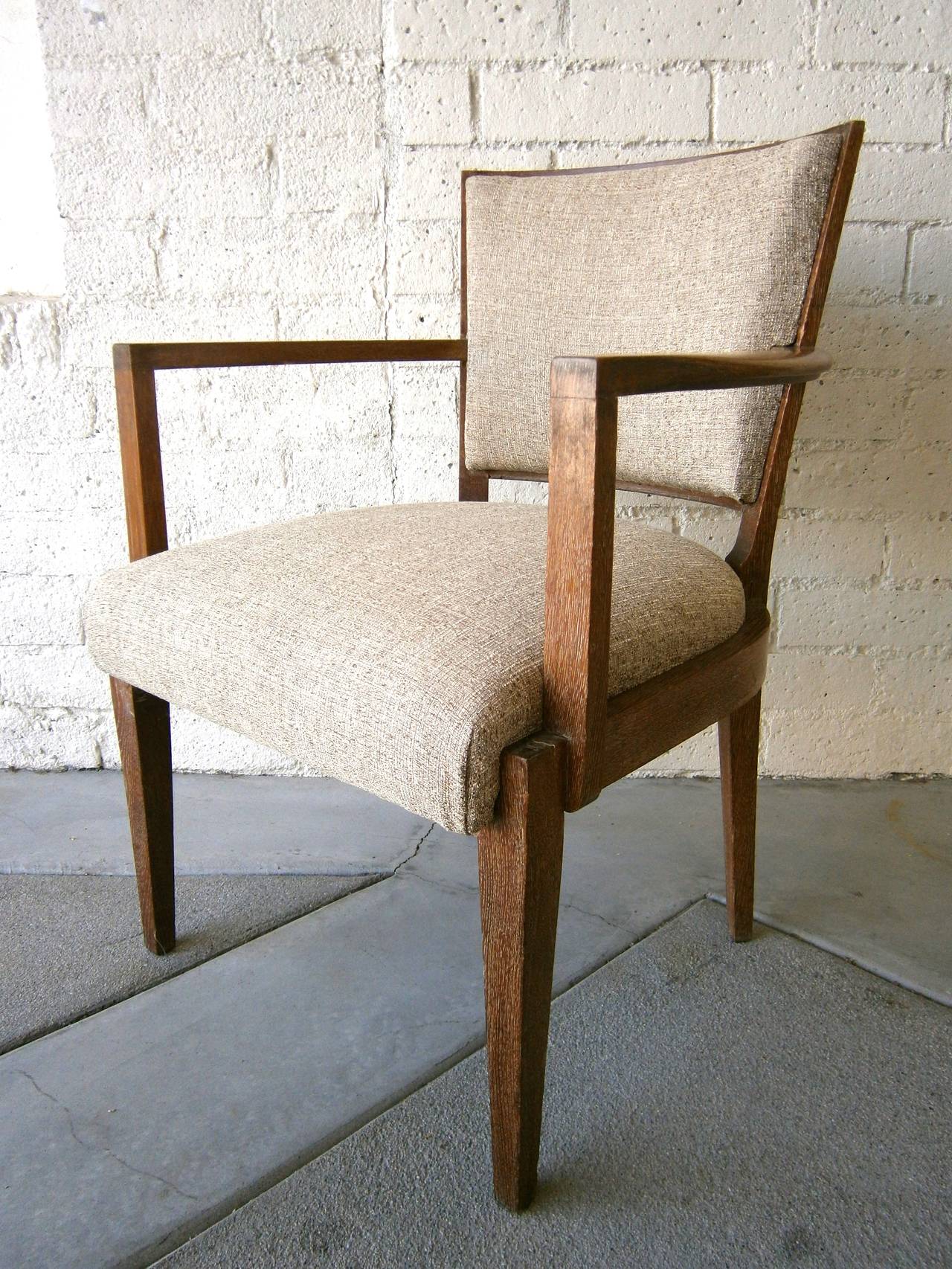 Chic Set of 4 French Art Moderne Cerused Oak Gaming Chairs  C.1940s 3