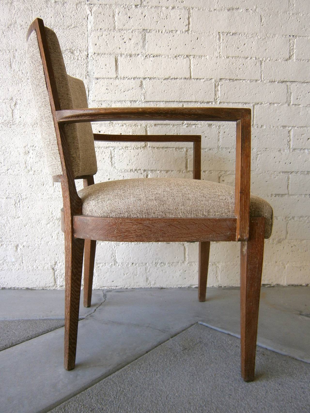 Chic Set of 4 French Art Moderne Cerused Oak Gaming Chairs  C.1940s 1