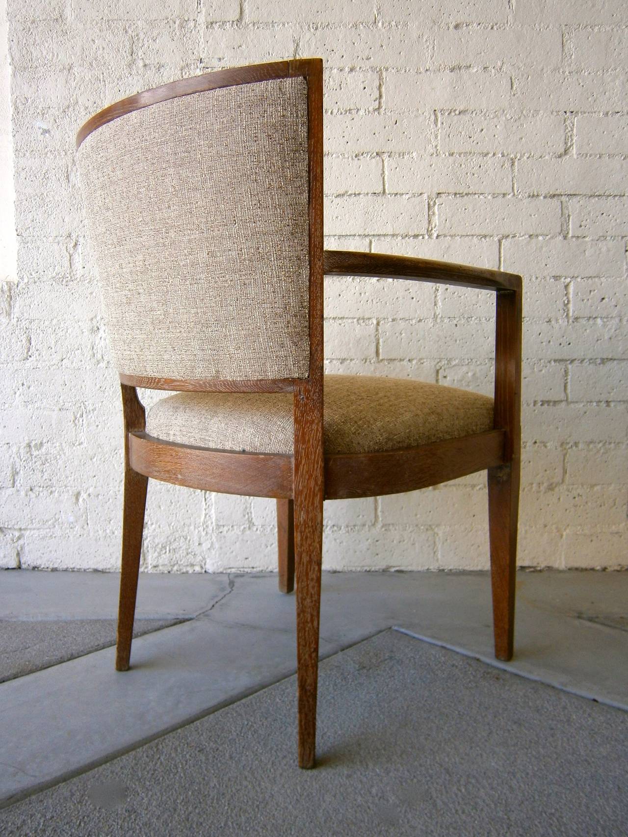 Mid-20th Century Chic Set of 4 French Art Moderne Cerused Oak Gaming Chairs  C.1940s