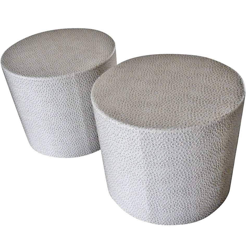 Pair of Drum Tables with Faux Ostrich Covering