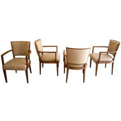 Chic Set of 4 French Art Moderne Cerused Oak Gaming Chairs  C.1940s