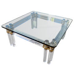 A Pace Lucite, Glass Steel and Brass Cocktail Table