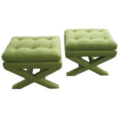 A pair of  vintage 1970's newly upholstered "X" benches