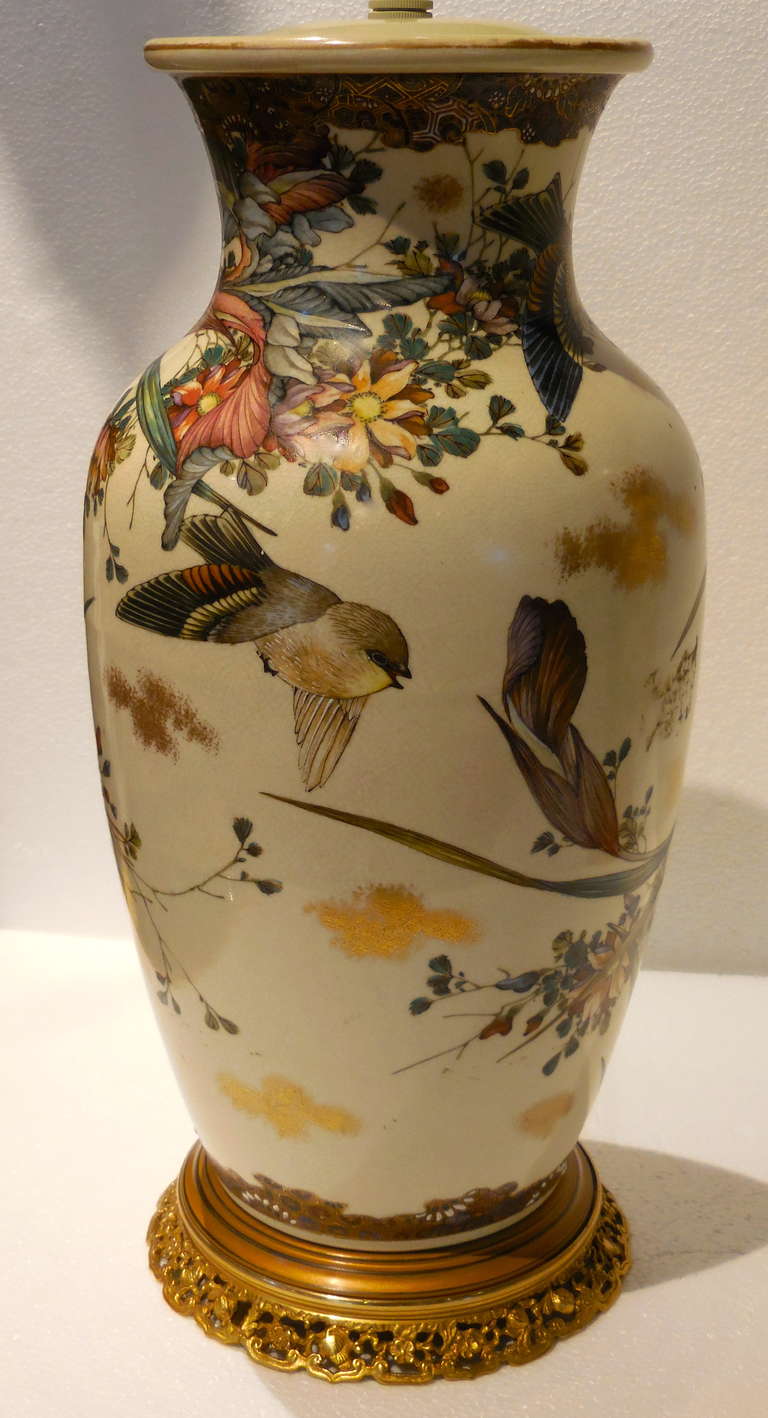 Hand-Painted Outstanding Pair of Japanese Satsuma Ceramic Lamps.  C. 1900
