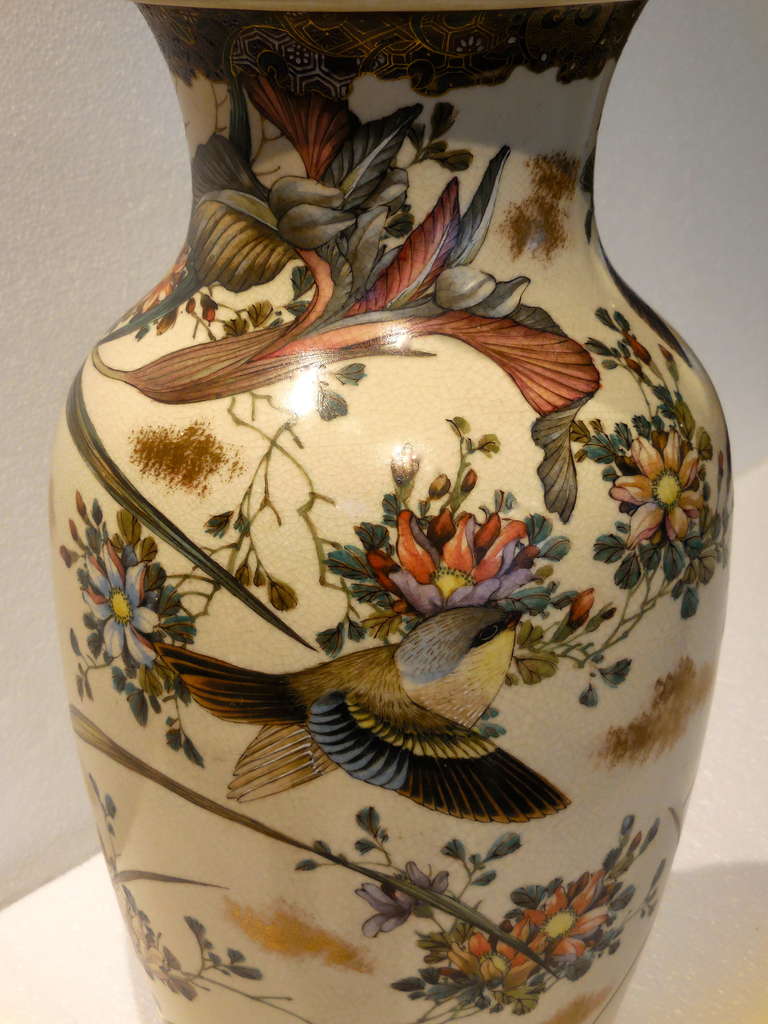 Outstanding Pair of Japanese Satsuma Ceramic Lamps.  C. 1900 1