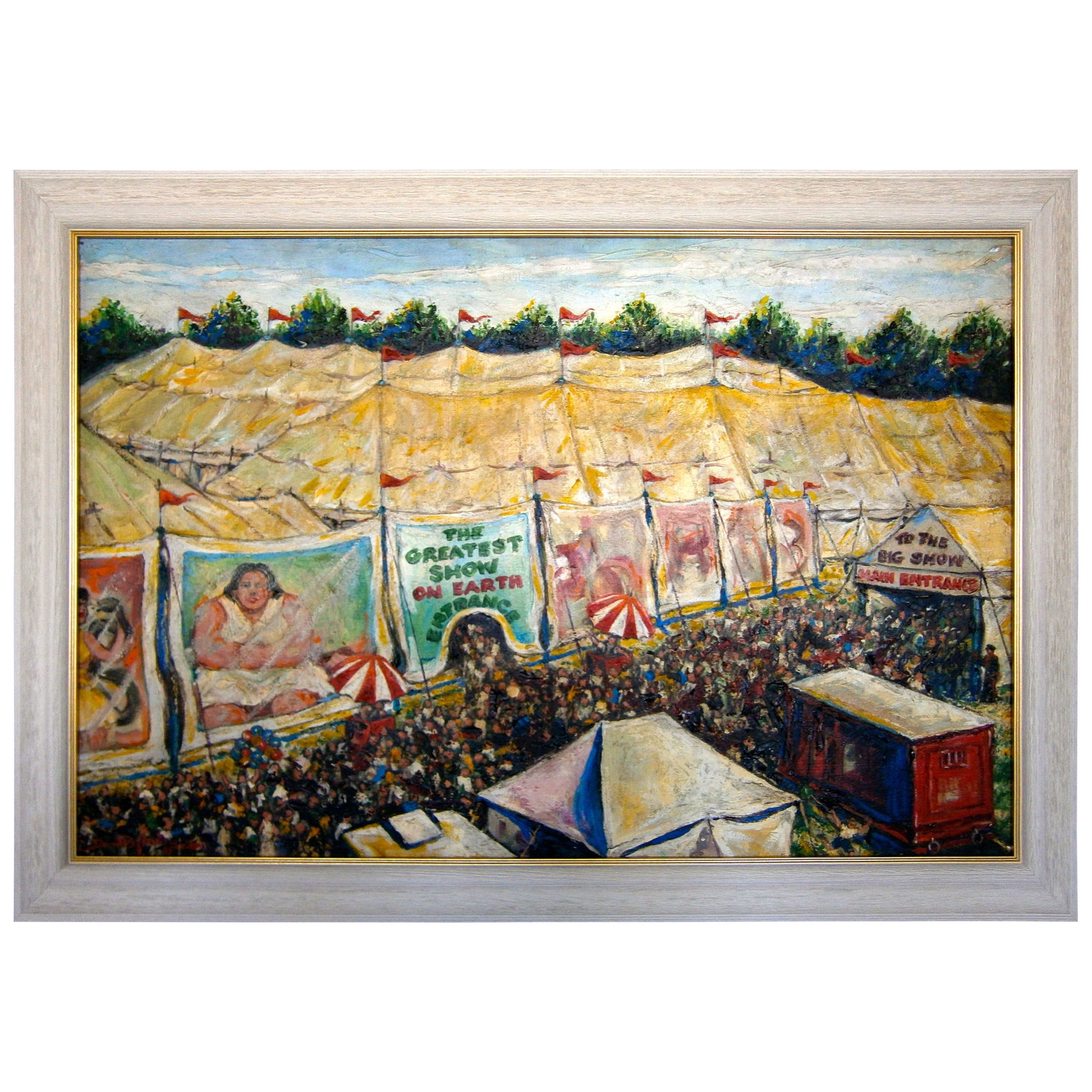 "The Greatest Show on Earth" an Oil on Board by American Artist Dennis Neville For Sale