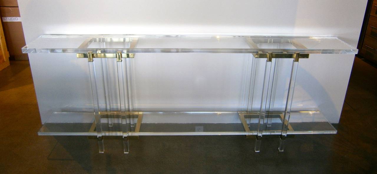 Mid-Century Modern Acrylic and Brass-Plated Steel Metric Console Table by Charles Hollis Jones